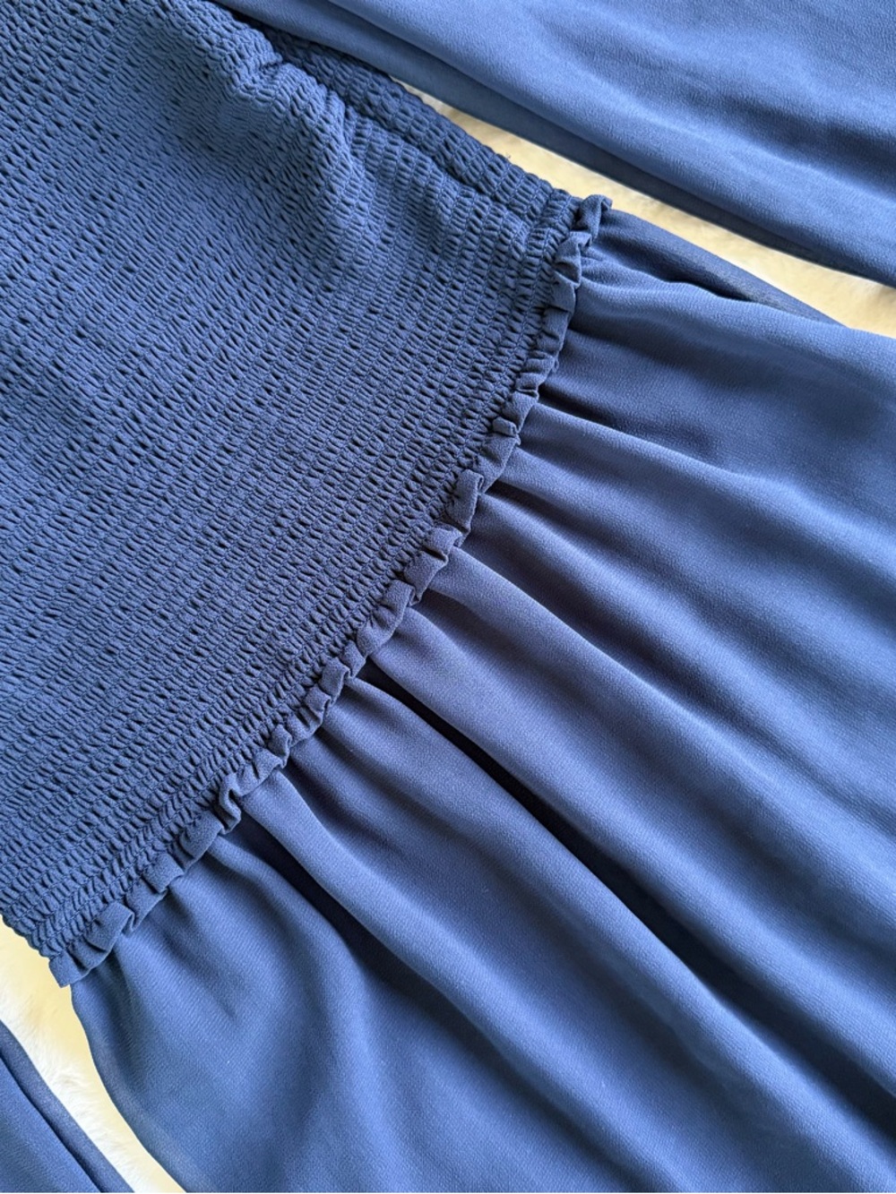 NOT FOR SALE Wilfred Navy Smocked Mini Dress Sheer Sleeves Size S - Picture 4 of 11